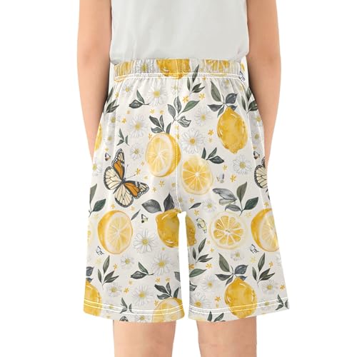 Lemon Flowers and Butterflies Short Pajama Pants Bottoms Soft Sleepwear with Pockets2