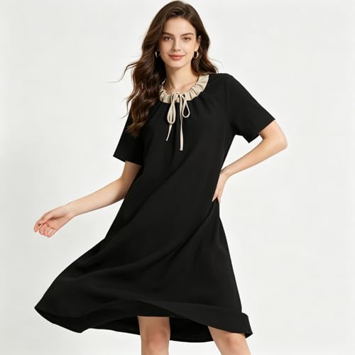 Robe été femme courte fluide en patchwork et franges avec poches - 4