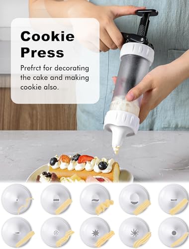 Image of Cookie Press Set, Churro Maker with 12 Discs and 10 Cake Decorating Tips, Cookie Press for Biscuit and Churro, White