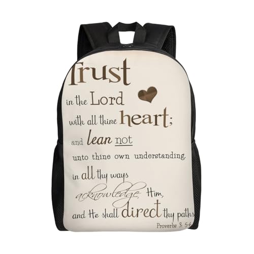 Urteas Trust In The Lord With All Thine Heart Inspirational Theme Bible Verse Scripture Backpack – Water-Resistant Laptop Bag, 15" Compartment, Lightweight Unisex Daypack For Work & Travel