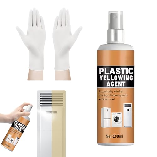 Limpiador para plásticos amarillentos, 100 ml,limpiador para marcos de ventanas de plástico blancos,incluye un par de guantes; apto para aires acondicionados, lavadoras, inodoros, etc.