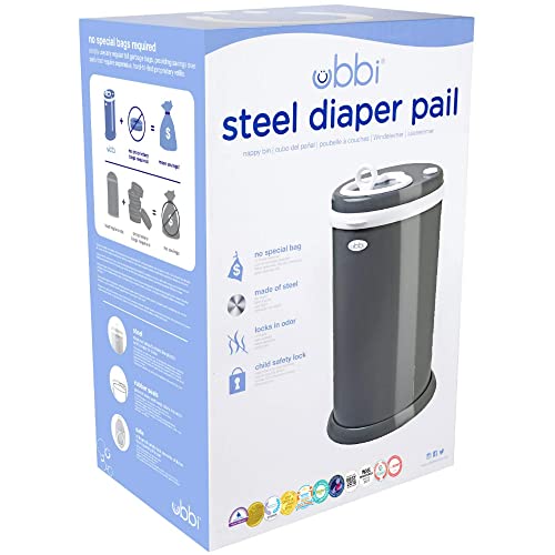 Image of Ubbi Steel Diaper Pail, Odor Locking, No Special Bag Required, Award-Winning, Registry Must-Have, Slate