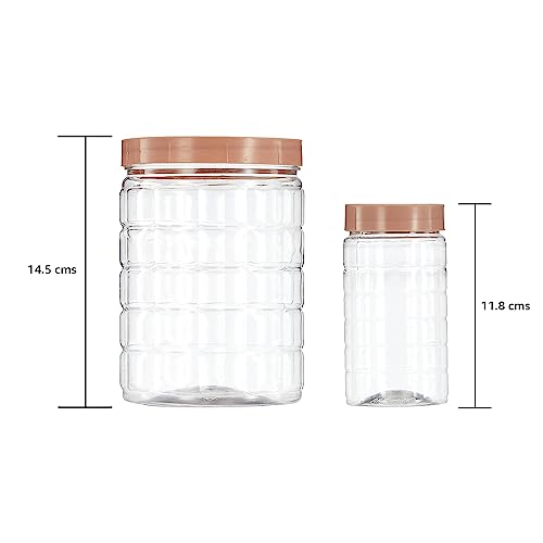 Image of Solimo Checkered Jar Container Set - 18 Pieces (250ml, 500ml, 1000ml) | Air Tight | Kitchen Organiser | BPA Free | Stackable, Plastic, Choco /Brown
