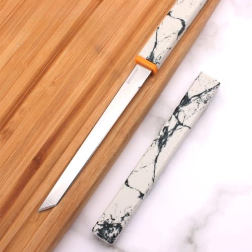 Image of Japanese-Style Utility Knife with Sheath - 8-Inch Stainless Steel Kitchen Knife, Precision Blade with Ergonomic Black Handle for Meat, Fruit & Vegetables (Pack of 1, White)