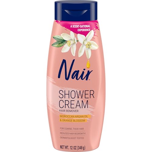 Nair Shower Cream Hair Remover with Moroccan Argan Oil and Orange Blossom, Body Hair Removal Cream for Women, 12 oz