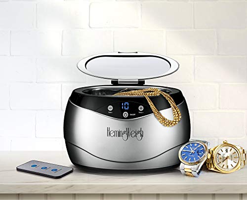 Jewelry Cleaner with Remote Control, Professional Ultrasonic Cleaner for Jewelry, Accessories, Coins, Tools, Dentures, 20 Ounces, Silver, HemingWeigh