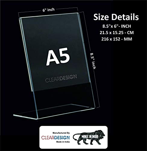Image of A-5 Acrylic Display Stand and Sign Holder L Shape Menu Display (A-5 Portrait) 8.5 inchx 6 inch Inches 3MM Imported Cast Acrylic Pack of 3