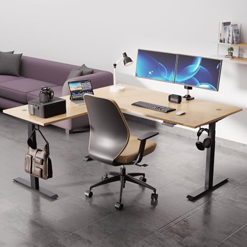 Image of Intellidesk Studio L Shaped Standing Desk Corner Electric Height Adjustable Standing Desk, Sit Stand Computer Workstation with 3-Stage Triple Motor System (White+Walnut, 70(M) * 30 * 70(R) Inches)