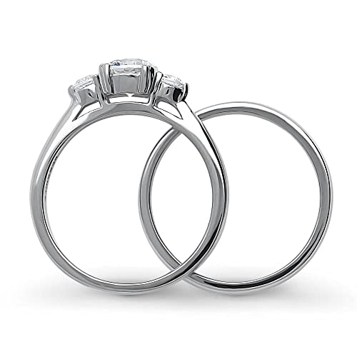 BERRICLE Sterling Silver 3-Stone Wedding Engagement Rings 0.8 Carat Round Cut Cubic Zirconia CZ Ring Set for Women, Rhodium Plated4