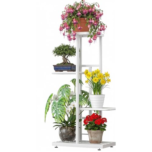 フラワースタンド 花台 植木鉢スタンド 室内外兼用の4段フラワースタンド プランタースタンド 園芸ラック ガーデンラック 観葉 植物 花棚 花架 花置き台 鉢植え置き台 リビングルーム バルコニー 多肉棚 植木 棚 組み立てが簡単 おしゃれ 飾り 収納 白い