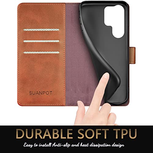 Funda Samsung Galaxy S24 Ultra con tapa bloqueo RFID cuero marrón claro SUANPOT 6