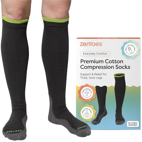 ZenToes Compression Socks for Women & Men, Gradual 15-20mmHg Compression Socks Men With Ball of Foot Cushion, Breathable Cotton Blend for All Day Comfort, Graphite, Medium, Regular