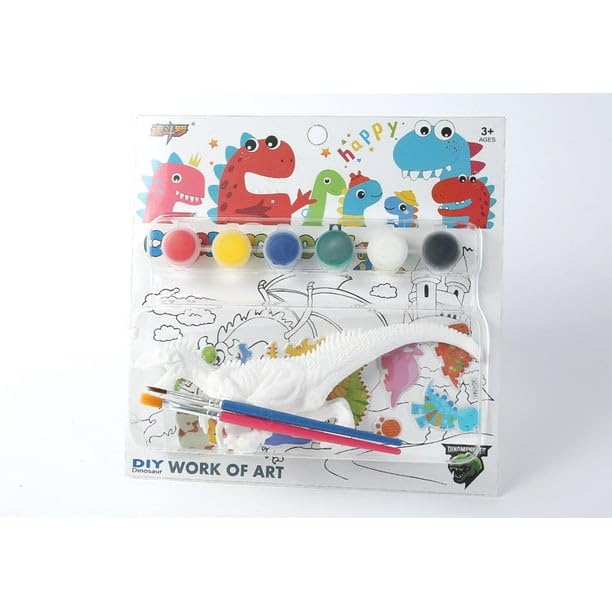 BLiSS HUES DIY Dinosaur Toy Painting Kit with colours, brushes & a Dinosaur, Kids Crafts and Arts Supplies Party Favors for Boys Age 4 5 6 7 8Years Old- Random Dinosaur