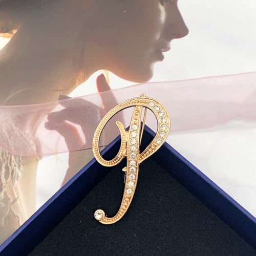 Image of Rhinestone Initial Brooch Pin for Women, Alphabet Gold Letter Brooch A-Z with Crystal, Metal Pin for Hat Bag Dress Suit Accessory for Men