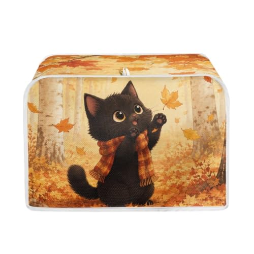 Image of Talayituse Cat Maple Print Toaster Cover 4 Slice Wide Slot, Lightweight Bread Maker Cover Dust Protection Washable Appliance Bag Autumn Decor, M