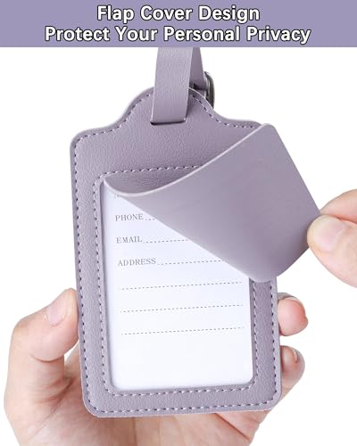 Image of Teskyer Luggage Tags, Thick & Durable, Easy to Identify, Privacy Protection, TSA Approved Travel Essentials Suitcase Tags - 2 Pack, Purple