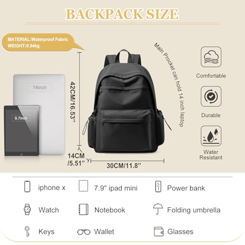 VGCUB School Backpack Waterproof Cute Aesthetic Simple High School Bag Lightweight Travel Casual Bookbag for Middle Girls Boys College Basic Teen Backpacks Women Men Black3