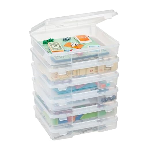 IRIS USA Board Game Storage Craft Organizer Box with Snap-Tight Latch Lid, 6-Pack Portable Plastic Case Bin for Puzzles, Magazines, Hobbies, Art Supplies, Fits 8.5" x 11" & A4 Papers, Thick, Clear