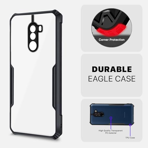 Image of Outlouders Back Cover for Mi Poco F1 | Ultra Hybrid Transparent | Full Camera Protection | Raised Edge | Crystal Clear Bumper Case (Black)