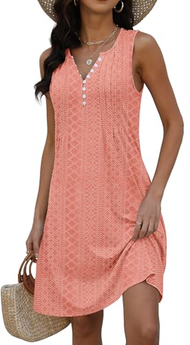 Image of Disamer Beach Dresses for Women 2026 Vacation Swim Cover up V-Neck Summer Dress Button Down Sleeveless Boho Floral Sundress