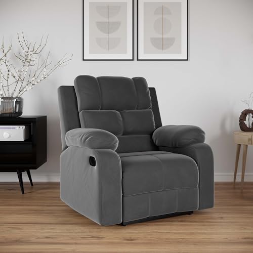 Amazon Brand - Solimo Perfect Loung Velvet Fabric | Single Seater Sofa Recliner | Manual Recliner...