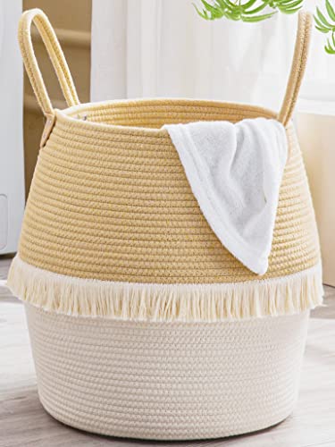 Image of KAKAMAY Woven Baskets for Storage(17"x17"),Large Cotton Rope Basket Woven Baby Laundry Hamper,Collapsible Laundry Basket, Blanket Basket for Organizing Living Room,Nursery,Pillows,Toy Chest(Beige)