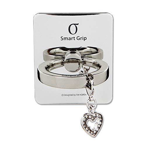 Cell Phone Ring Holder & Grip with Luxury Oktant Crystal Universal Kickstand Compatible with All Major Smartphones | Brody (Heart - Silver)