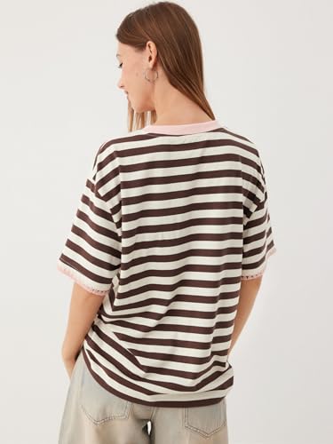 Image of CIDER Women Striped Tops Oversized Loose Crew Neck T-Shirts Short Sleeve Casual Summer Tee Shirts