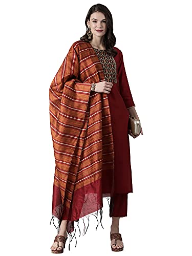 Image of INDO ERA Women's Solid Viscose Straight Kurta Palazzo With Dupatta Set(KD9RD2126)