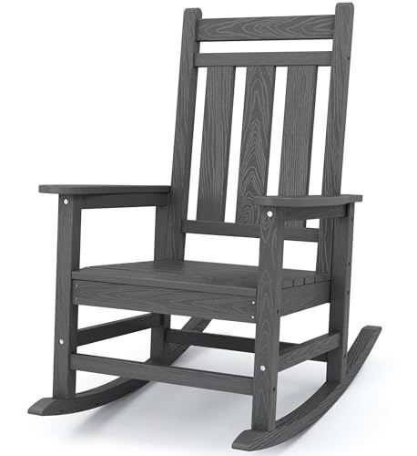 Image of KINGYES Oversized Outdoor Rocking Chair, HDPE Patio Rockers, Gray