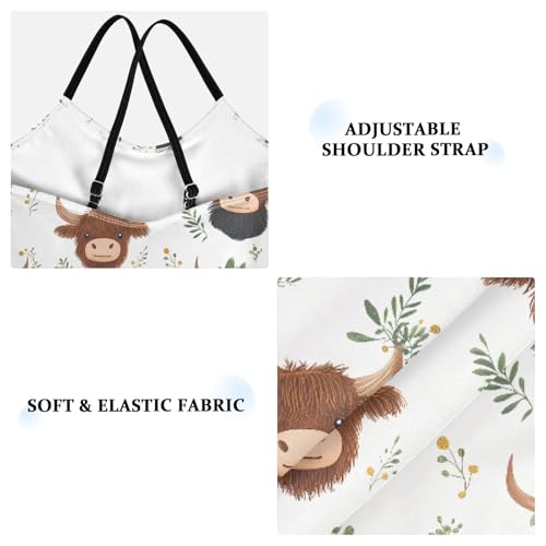 senya Girls Swimsuits One-Piece Swimwear Tie Bathing Suit Beach Summer Round Neck 7-8T Cartoon Highland Cattle Leaves Pattern3