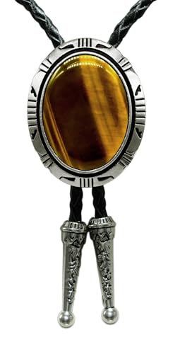 Image of Moranse Bolo Tie with Natural Tiger Eye Stone Celtic Style Genuine and Cowhide Rope