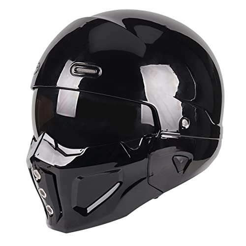 Woljay Casque Visage Ouvert Casque intégral du Visage Casques modulaires Moto pour Unisex-Adulte Rue vélo croiseur Trottinette Approuvé par Le Dot / ECE (Noir Brillant,M)