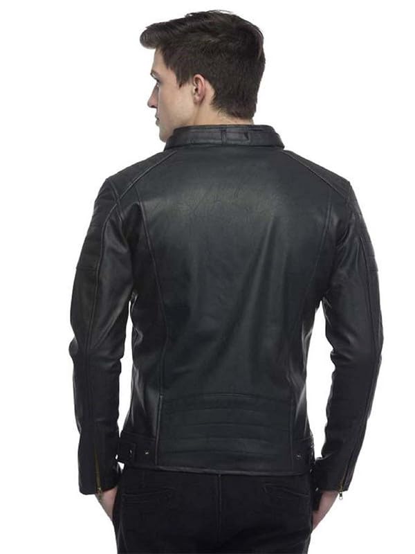 Image of Leather Retail Men's Black Faux Leather Jacket with Stand Collar