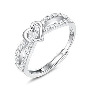 MILACOLATO 925 Anillos de Plata de Ley para Mujer Anillos Abiertos Ajustables en Corazón Anillos de Promesa de Compromiso de Circonita Cúbica para Boda