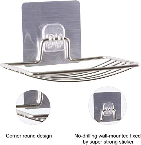 Image of Soap Dish Holder Self Adhesive Wall Mounted Soap Sponge Holder Stainless Steel Storage Saver Rack For Home Kitchen Bathroom Shower