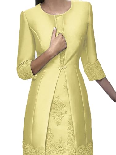 Sheath/Column Mother of The Bride Dress Wedding Guest Vintage Jewel Neck Satin Jacket Dresses with Appliques 20244