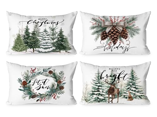 Lanpn Weihnachten Kissenbezug 4 stück, Plüsch Weihnachtskissenbezug...