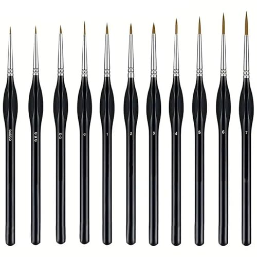 Lgqsunfa 11PCS Fine Detail Paint Brush Set, Miniature Paint Brushes with Ergonomic Triangular Grip, Professional Fine Tip Nylon Hair Art Brushes for Acrylic Oil Painting, Model, Rock Painting