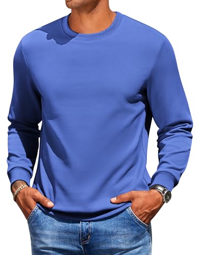 COOFANDY Sweatshirt sans Capuche Hommes Pulls Manches Longues Crew Neck Sweatshirts Casual Manches Courtes Hommes Sweat Col Rond Bleu Marine L
