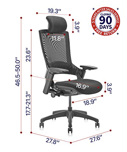 Clatina Ergonomic High Swivel Executive Chair With Adjustable Height Head 3D Arm Rest Lumbar Support And Upholstered Back For Home Office Black Mesh 2 Pack #TOP2