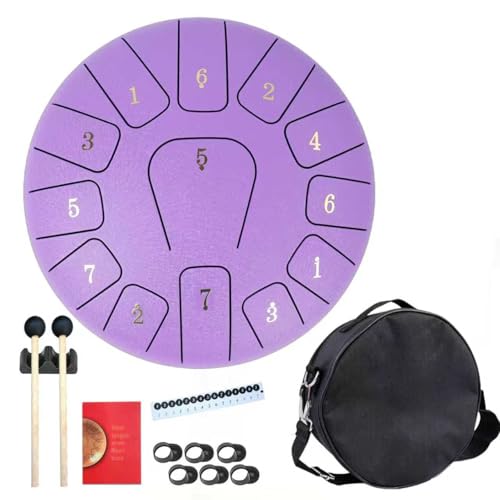 13-Note Steel Tongue Drum - 10 Inch Outdoor Garden Rain Drum Hand Pan Drum with Carry Bag, Mallets & Music Book, Music Gift for Family and Friends (Purple)