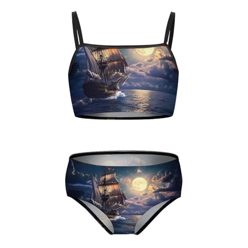 Boat Seascape and Moon in The Sky Girls Bikini Swimsuit Two Piece Bathing Suit Beach Swimwear