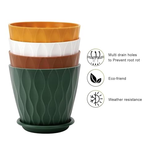 Image of Sulfar Plastic Round Flower Pots for Home Planters, Terrace, Garden Etc Suitable for Home Indoor & Outdoor Gardening Plants (Multicolor) Pack of 5