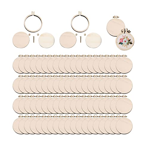 Image of Mini Wood Embroidery Hoop Display Frame - Round Hoop for DIY Embroidery Necklace Pendant and Keychain (80Pcs 25mm)