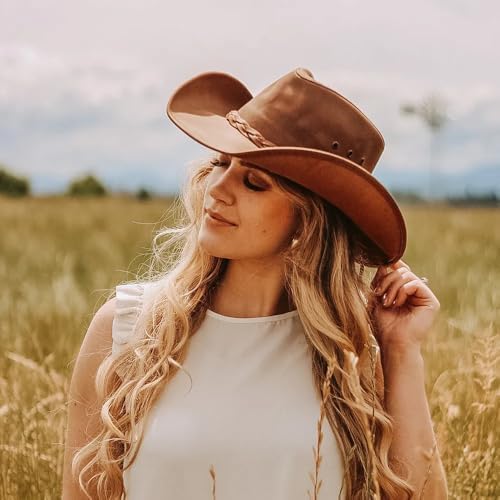 American Hat Makers Hollywood Outback Hat | Oiled Leather Cowboy Hat | Durable, Breathable & Stylish Sun Protection - Image 3