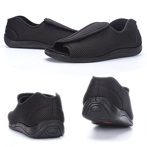 ZXAY Adjustable Closure Comfy Slippers,Summer Extra Wide Open Toe Sandals, Adjustable Arthritis Edema Slippers for Seniors,Brown,403