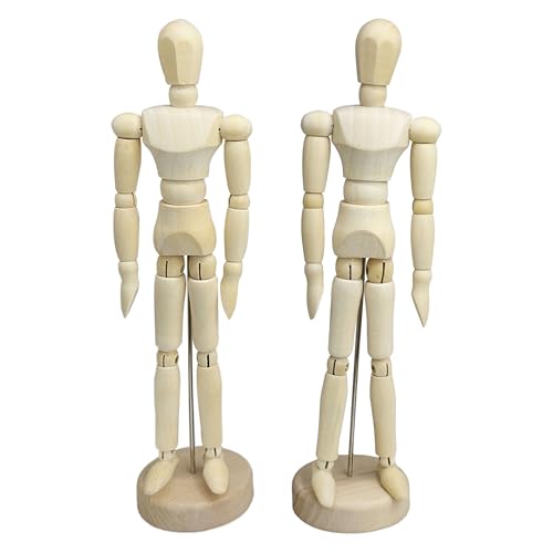 Attuslla Maniquí de Madera, Muñeco Madera Articulado Maniquí de Humanos para Dibujar, Pintar, Decoración de Escritorio, 2 Pz, 22,3cm