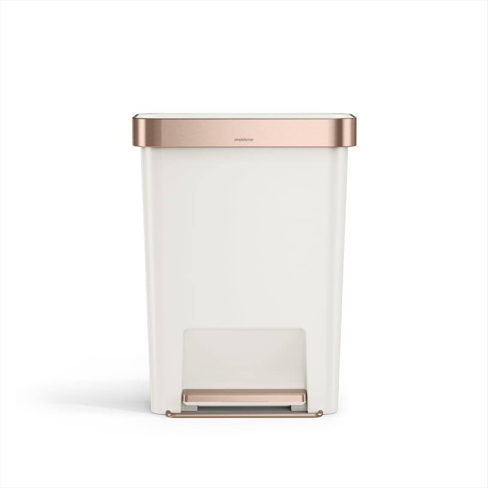 simplehuman Hybrid Pedal Bin, 45L Rectangular Kitchen Bin, Studio Edition, Liner Rim System, Liner Pocket®, 150,000-Step Pedal, Lid Shox® Silent Close, Cream Plastic