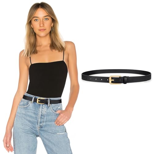 WHIPPY Casual Leather Belt for Women Skinny Waist Belt Thin Fashion Belt for Jeans Pants Dresses, Bowknot-Shaped Gold Buckle